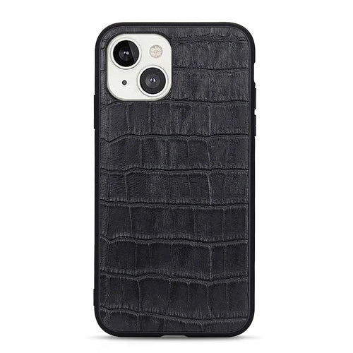 Crocodile Skin Anti-scratch Genuine Leather Coated PC + TPU Combo Phone Back Case for iPhone 13 6.1 inch - Black - 1