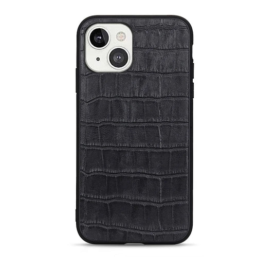 Crocodile Skin Genuine Leather Coated PC + TPU Combo Phone Back Case for iPhone 13 mini 5.4 inch - Black - 1