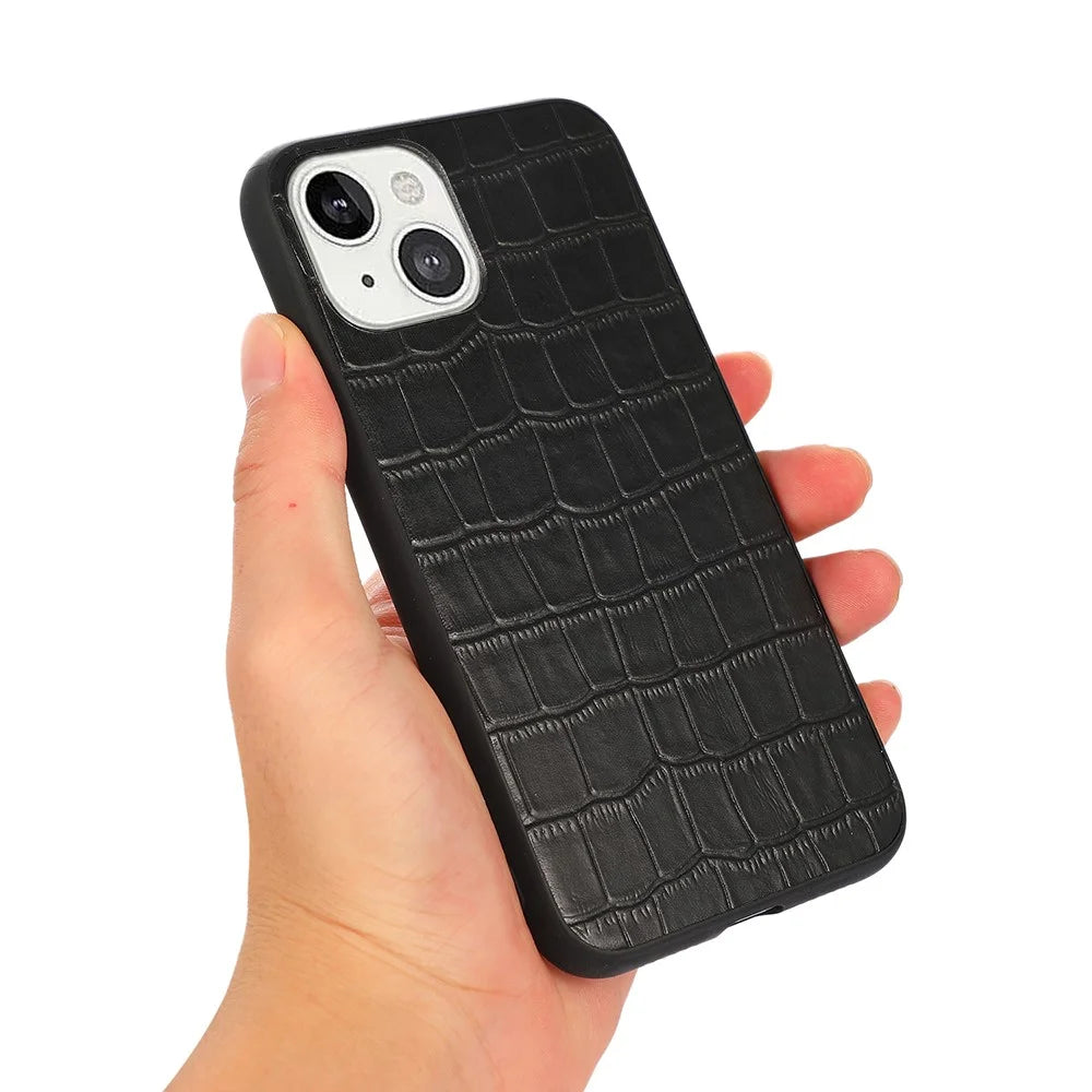 Crocodile Skin Genuine Leather Coated PC + TPU Combo Phone Back Case for iPhone 13 mini 5.4 inch - Black - 3