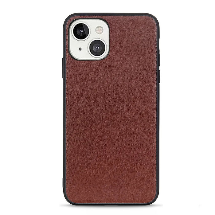 Ultra Slim Genuine Leather + Hard PC Back Panel Protective Shockproof Cover for iPhone 13 6.1 inch - Brown - 1