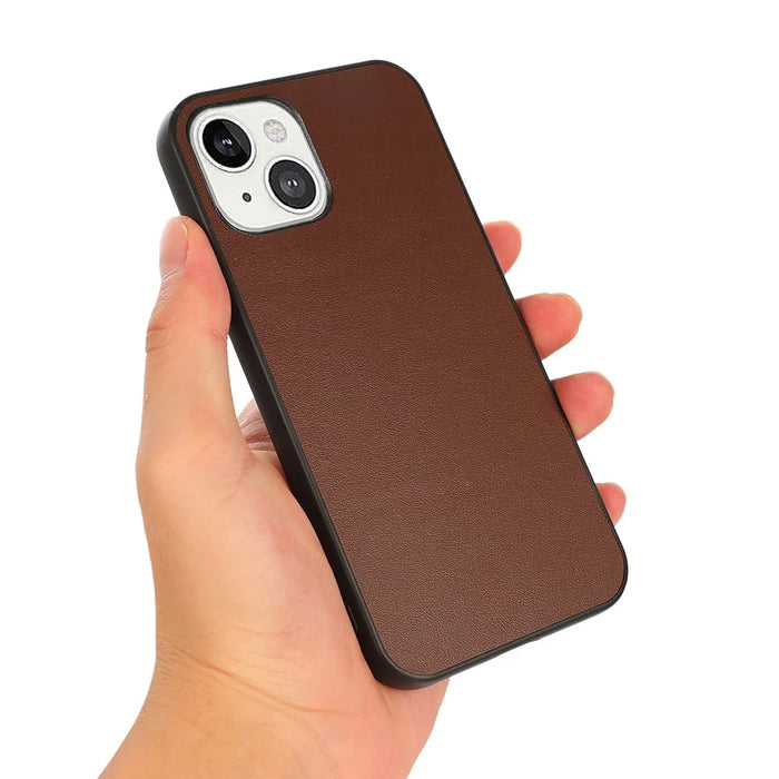 Ultra Slim Genuine Leather + Hard PC Back Panel Protective Shockproof Cover for iPhone 13 6.1 inch - Brown - 3
