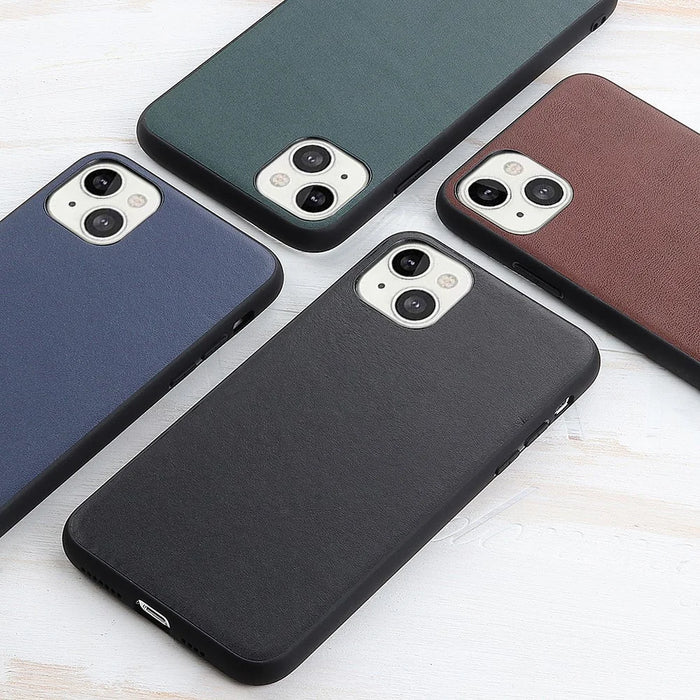 Ultra Slim Genuine Leather + Hard PC Back Panel Protective Shockproof Cover for iPhone 13 6.1 inch - Brown - 4