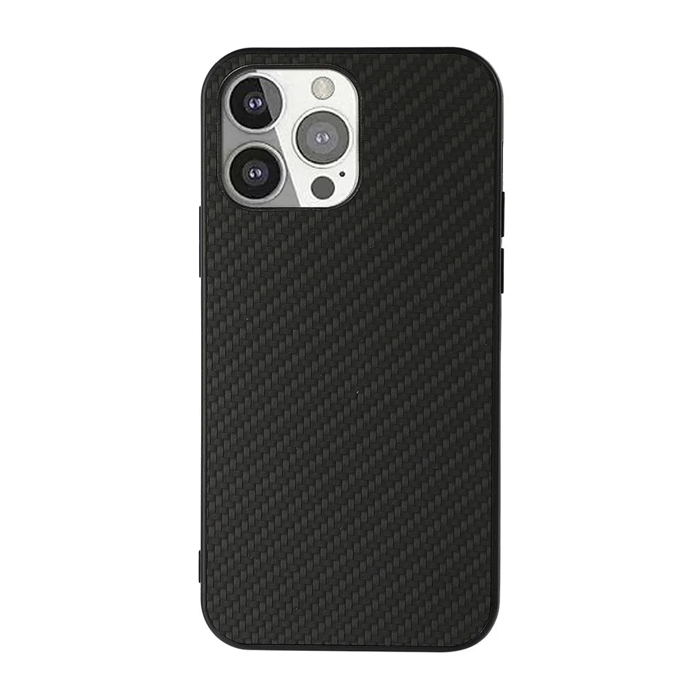 Full Protective Carbon Fiber Texture Leather Phone Back Cover for iPhone 13 Pro 6.1 inch - Black - 1
