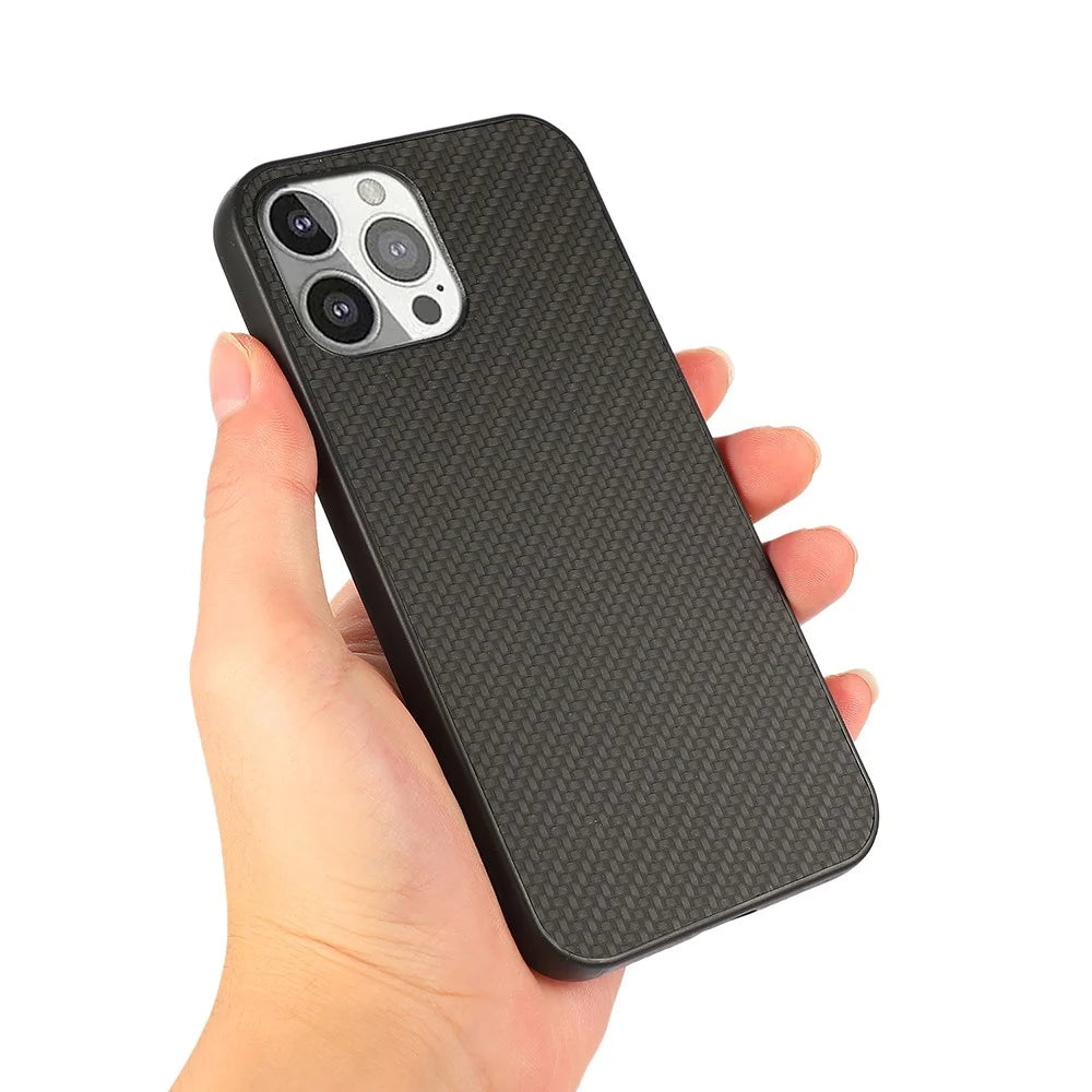 Full Protective Carbon Fiber Texture Leather Phone Back Cover for iPhone 13 Pro 6.1 inch - Black - 3