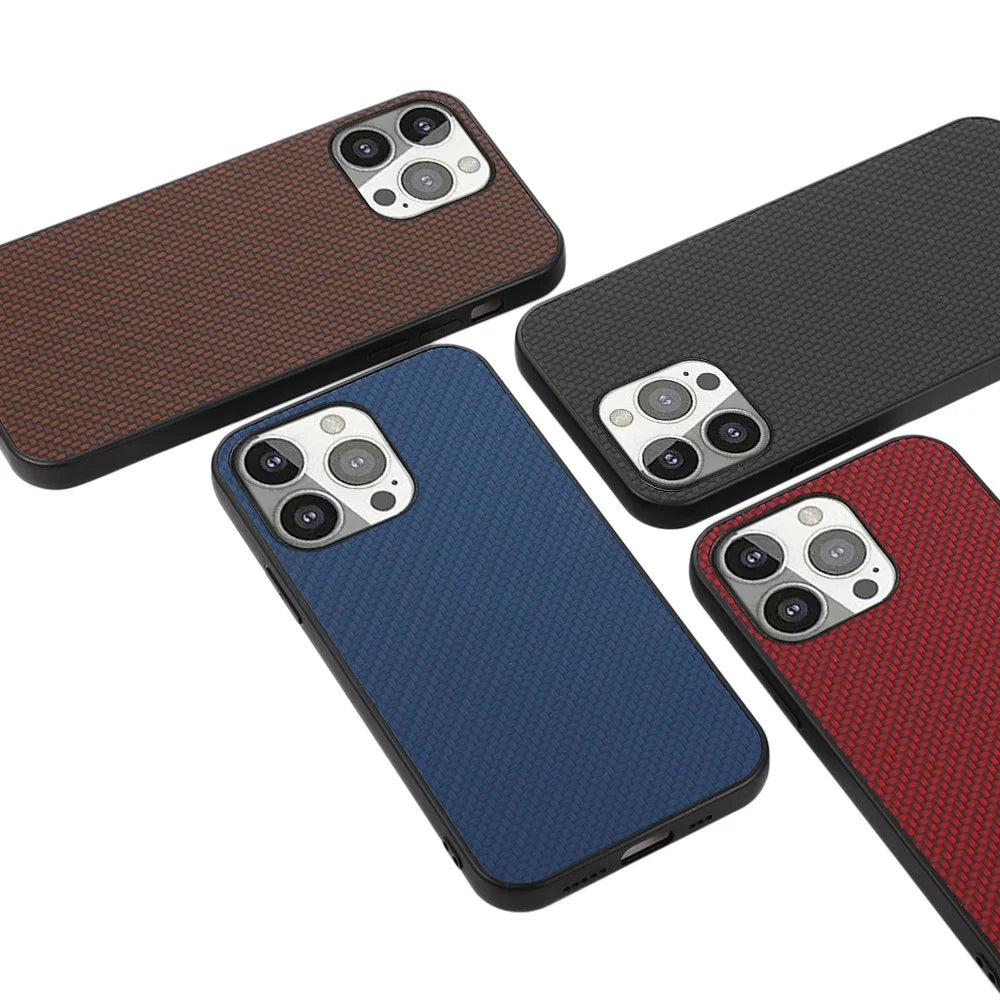Full Protective Carbon Fiber Texture Leather Phone Back Cover for iPhone 13 Pro 6.1 inch - Black - 4