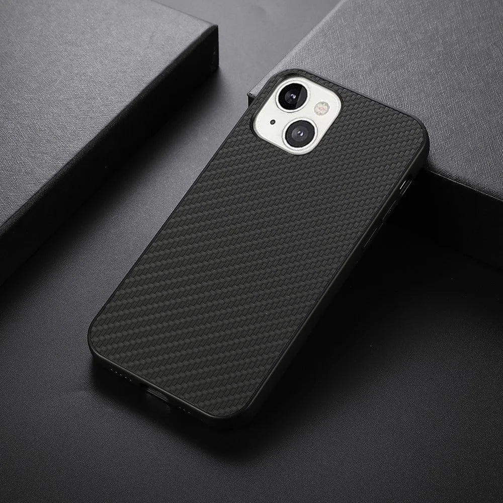 Well-protected Carbon Fiber Texture Leather Phone Back Cover for iPhone 13 6.1 inch - Black - 2