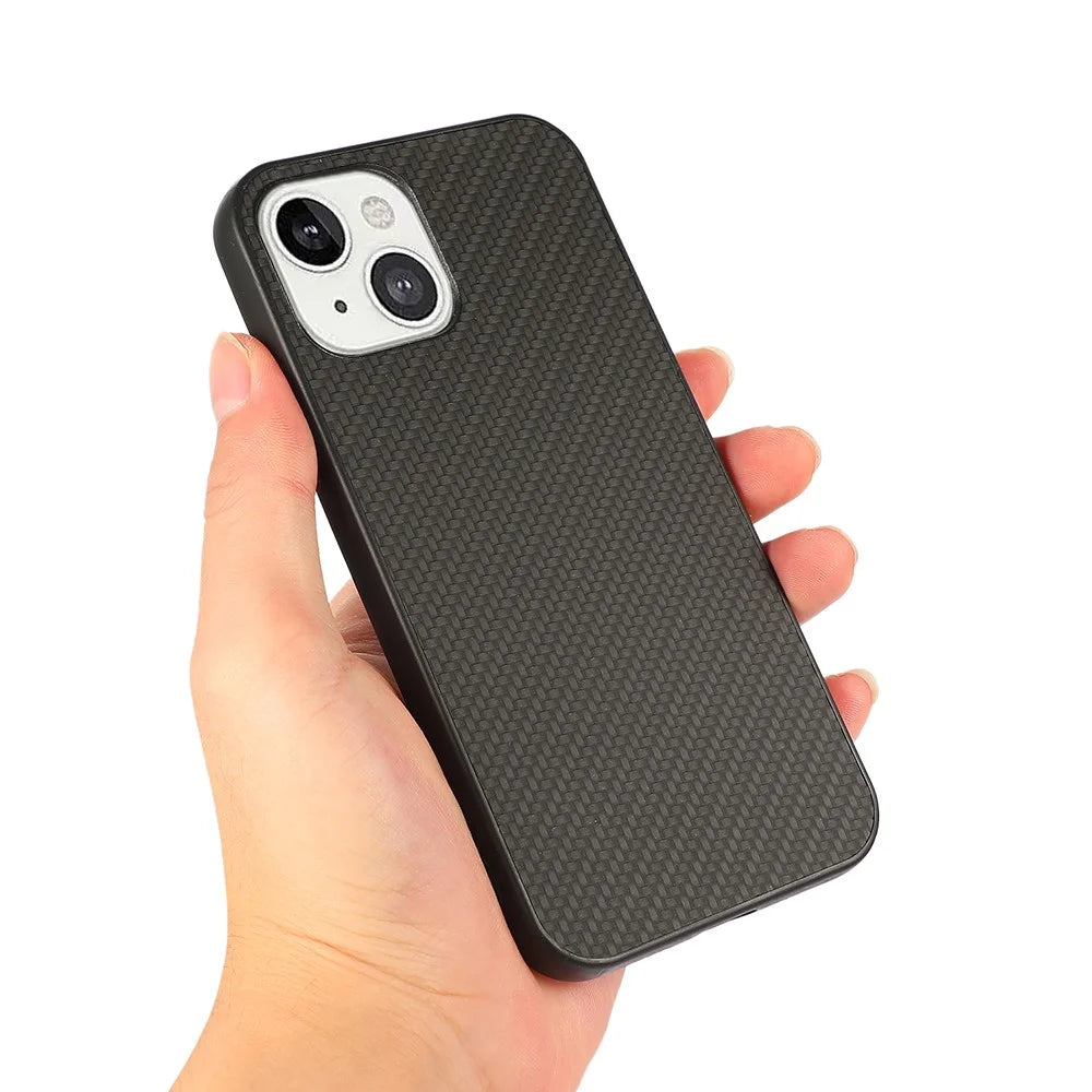 Well-protected Carbon Fiber Texture Leather Phone Back Cover for iPhone 13 6.1 inch - Black - 3
