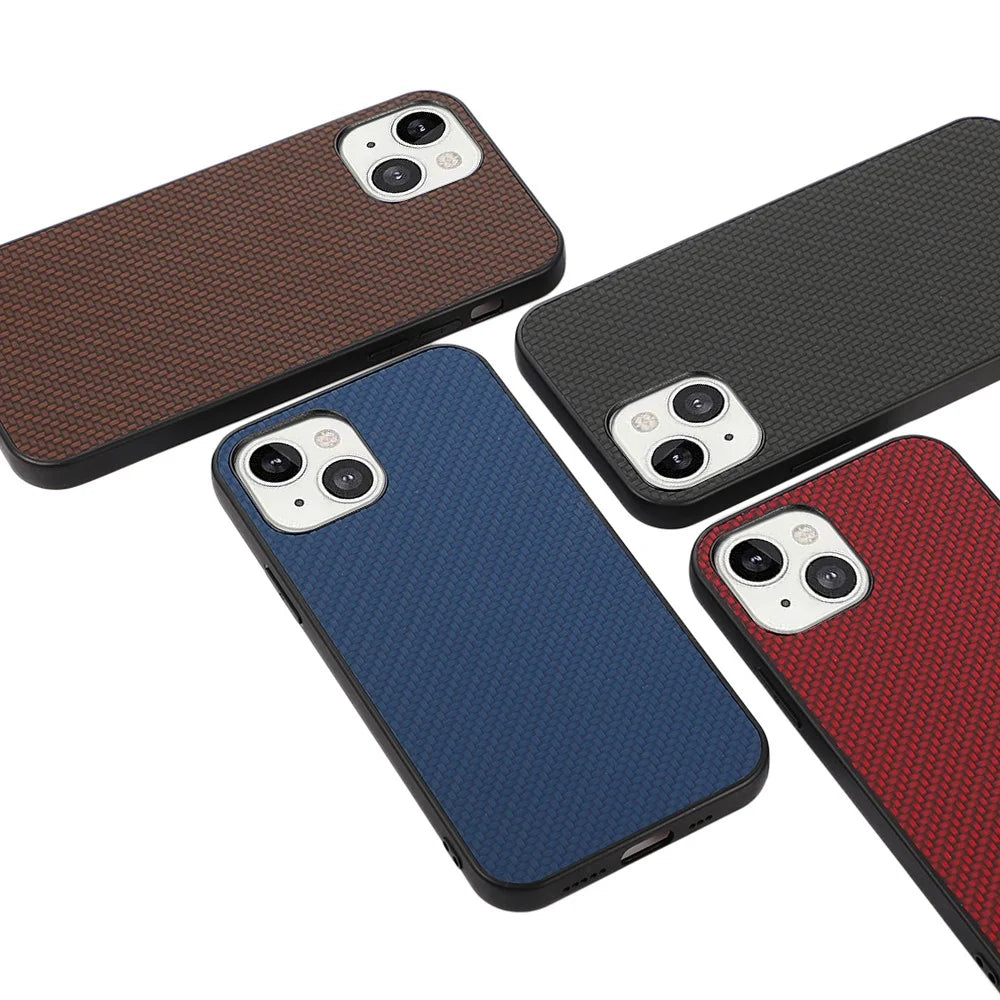 Well-protected Carbon Fiber Texture Leather Phone Back Cover for iPhone 13 6.1 inch - Black - 4