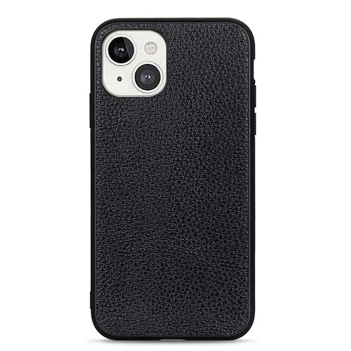 Litchi Skin PC + TPU Combo Genuine Leather Coated Back Shell for iPhone 13 6.1 inch - Black - 1