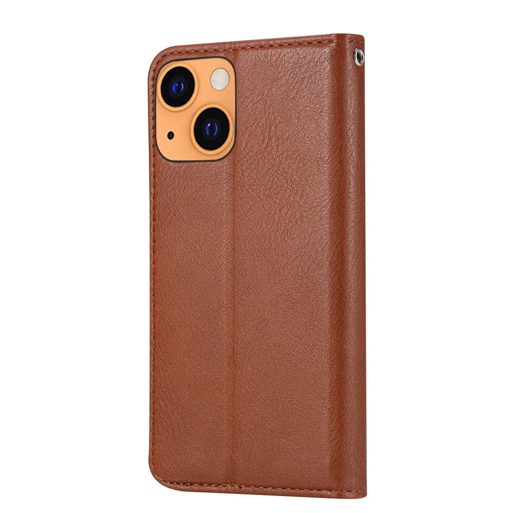 Magnetic Auto-absorbed Wallet Stand PU Leather Case Cover for iPhone 13 6.1 inch - Brown - 3