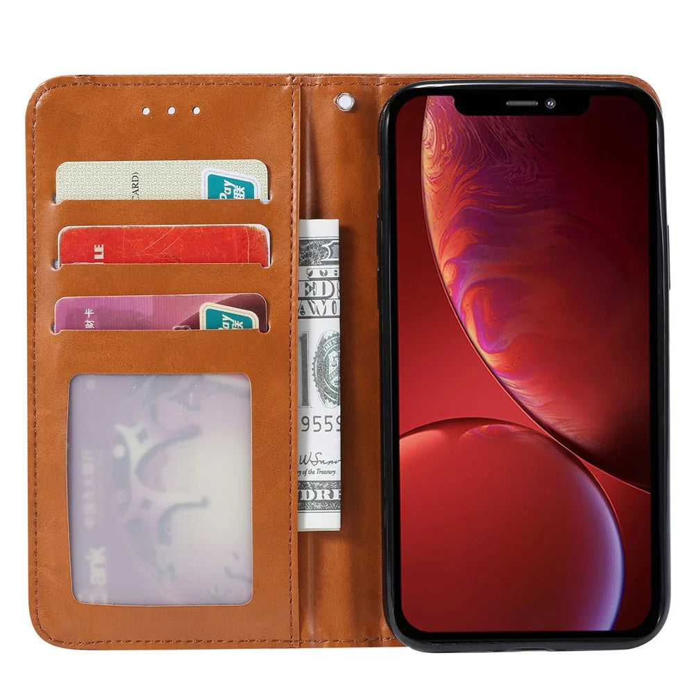 Magnetic Auto-absorbed Wallet Stand PU Leather Case Cover for iPhone 13 6.1 inch - Brown - 5