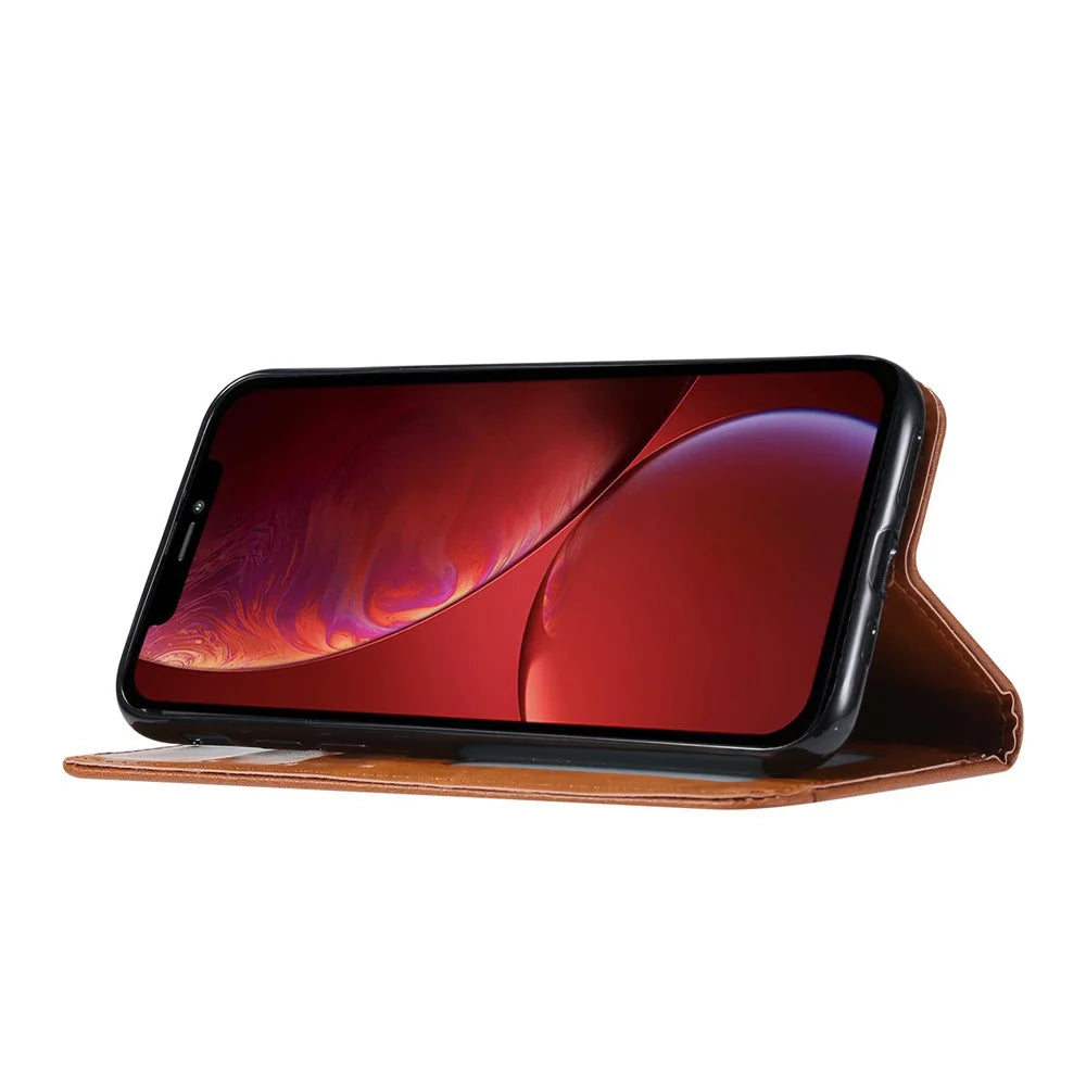 Magnetic Auto-absorbed Wallet Stand PU Leather Case Cover for iPhone 13 6.1 inch - Brown - 6