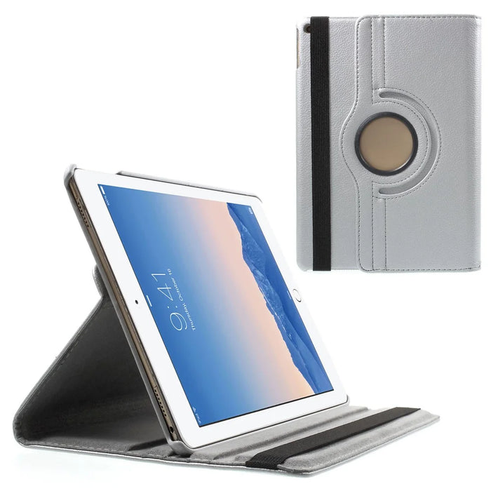 360 Degree Rotary Stand Litchi Grain Smart Leather Case for iPad Air 2 - Silver - 1