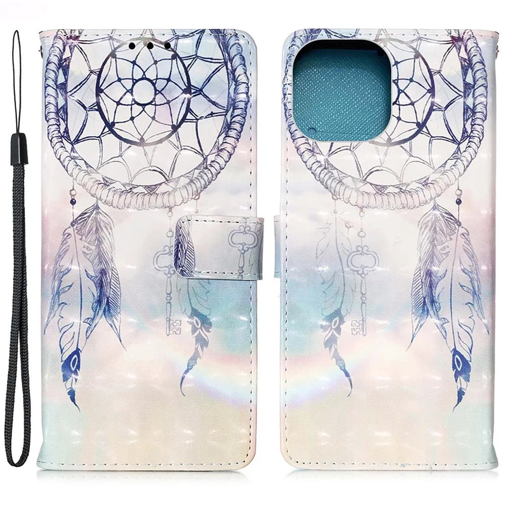 3D Pattern Printing Wallet Premium PU Leather Wallet Case Flip Folio Stand View Cover with Strap for iPhone 13 6.1 inch - Rainbow Wind Chimes - 1