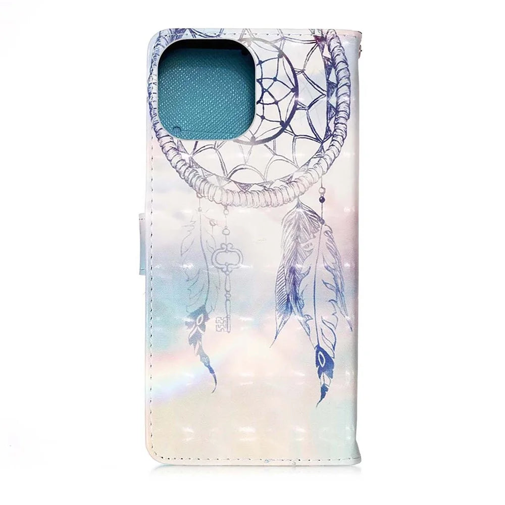 3D Pattern Printing Wallet Premium PU Leather Wallet Case Flip Folio Stand View Cover with Strap for iPhone 13 6.1 inch - Rainbow Wind Chimes - 3