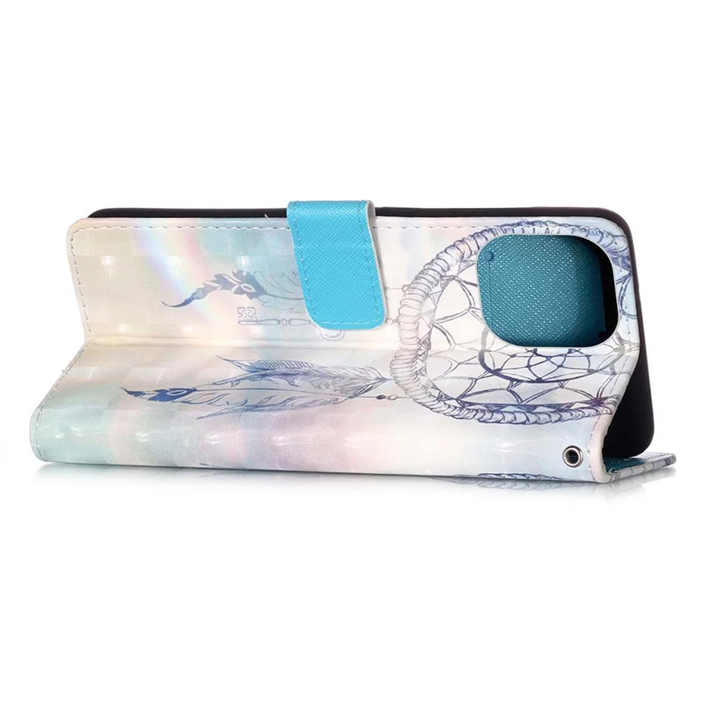 3D Pattern Printing Wallet Premium PU Leather Wallet Case Flip Folio Stand View Cover with Strap for iPhone 13 6.1 inch - Rainbow Wind Chimes - 4