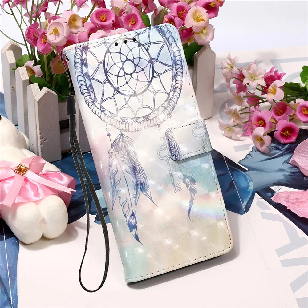 3D Pattern Printing Wallet Premium PU Leather Wallet Case Flip Folio Stand View Cover with Strap for iPhone 13 6.1 inch - Rainbow Wind Chimes - 6
