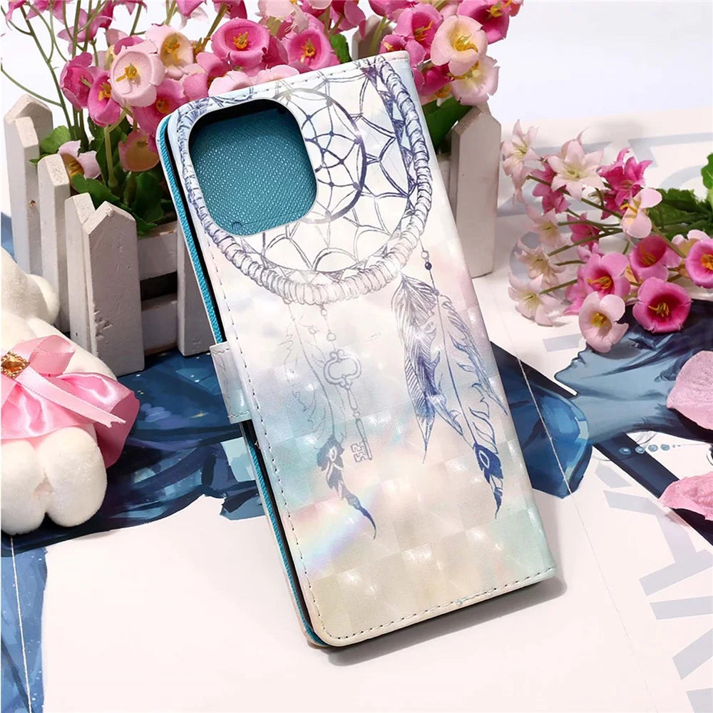 3D Pattern Printing Wallet Premium PU Leather Wallet Case Flip Folio Stand View Cover with Strap for iPhone 13 6.1 inch - Rainbow Wind Chimes - 7