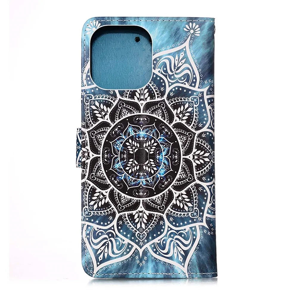 Pattern Printing Leather Case with Wallet Stand for iPhone 13 6.1 inch - Mandala Flower - 3