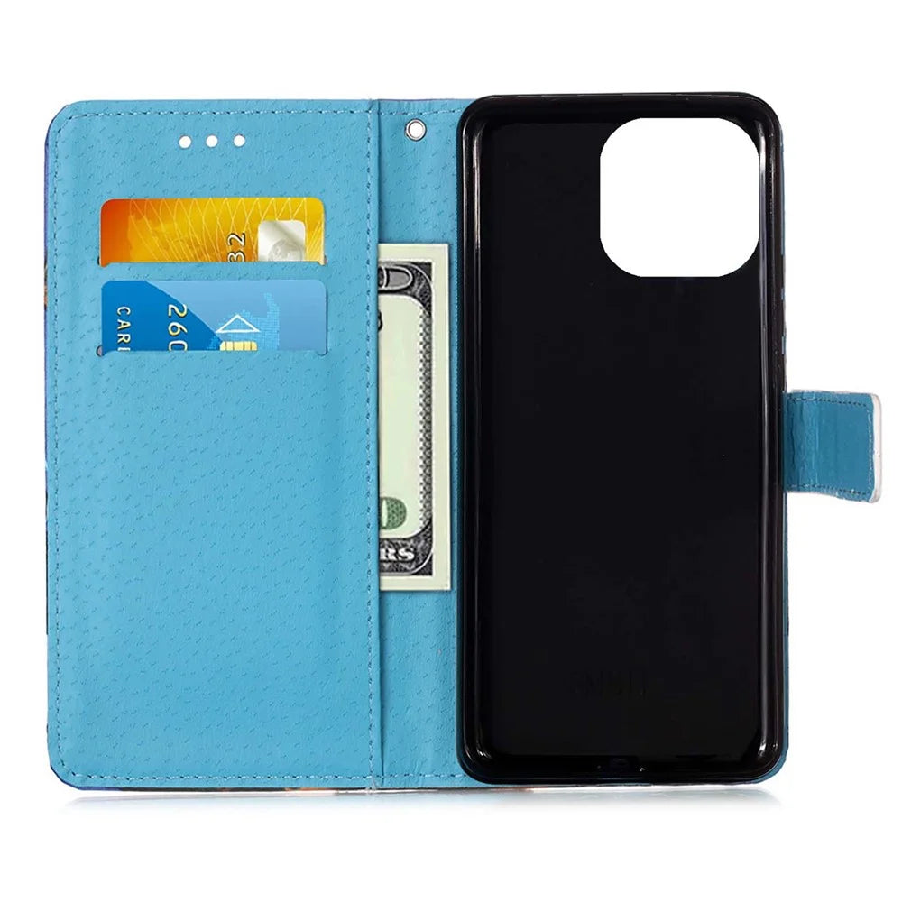 Pattern Printing Leather Case with Wallet Stand for iPhone 13 6.1 inch - Mandala Flower - 4