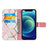 Shockproof Stand Flip Folio Splicing Marble Pattern Leather Wallet Phone Cases with Wrist Strap for iPhone 13 6.1 inch - Pink/White - 4