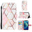 Shockproof Stand Flip Folio Splicing Marble Pattern Leather Wallet Phone Cases with Wrist Strap for iPhone 13 6.1 inch - Pink/White - 7