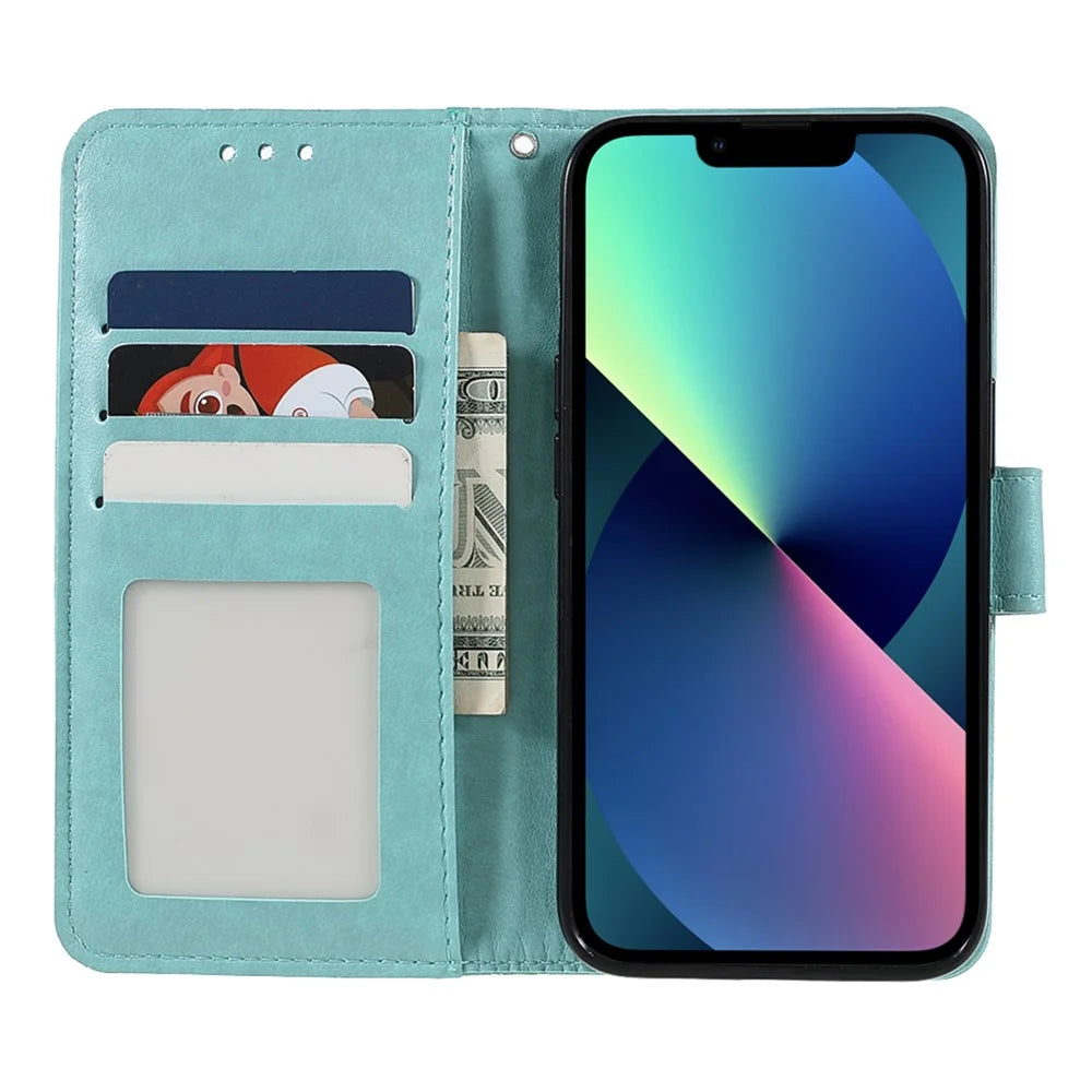Stylish Imprinted Mandala Totem Pattern PU Leather Shockproof Flip Magnetic Case with Strap for iPhone 13 6.1 inch - Green - 7