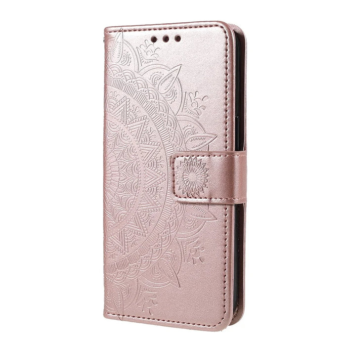 Imprinted Mandala Totem Pattern PU Leather Wallet Cover Slim Magnetic Shockproof Flip Case with Strap for iPhone 13 mini 5.4 inch - Rose Gold - 2