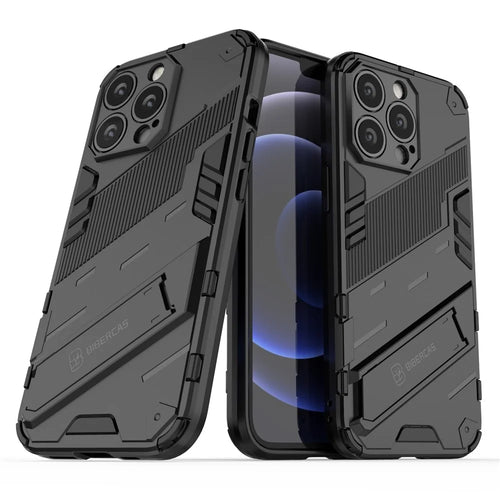 Military Grade Kickstand Hybrid Hard PC Soft TPU Shockproof Protective Case for iPhone 13 Pro Max 6.7 inch - Black - 1