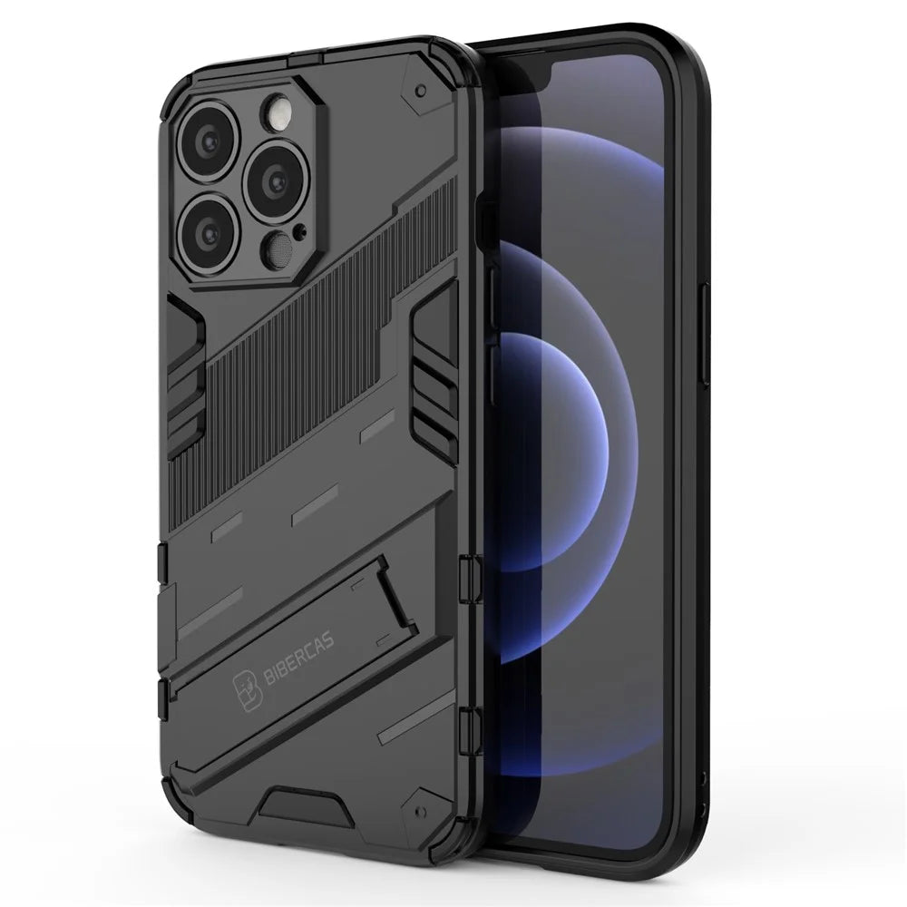 Military Grade Kickstand Hybrid Hard PC Soft TPU Shockproof Protective Case for iPhone 13 Pro Max 6.7 inch - Black - 2