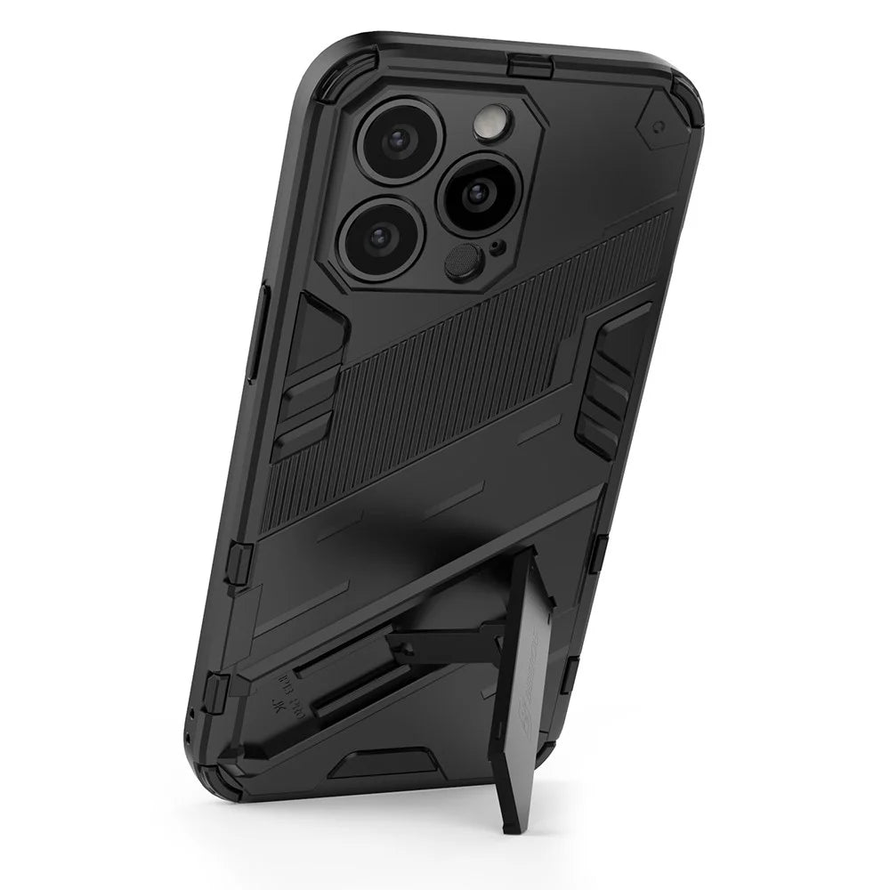 Military Grade Kickstand Hybrid Hard PC Soft TPU Shockproof Protective Case for iPhone 13 Pro Max 6.7 inch - Black - 3