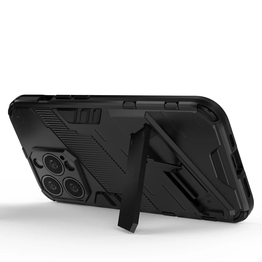 Military Grade Kickstand Hybrid Hard PC Soft TPU Shockproof Protective Case for iPhone 13 Pro Max 6.7 inch - Black - 4