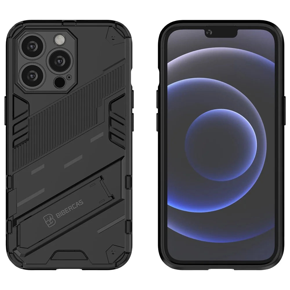 Military Grade Kickstand Hybrid Hard PC Soft TPU Shockproof Protective Case for iPhone 13 Pro Max 6.7 inch - Black - 5