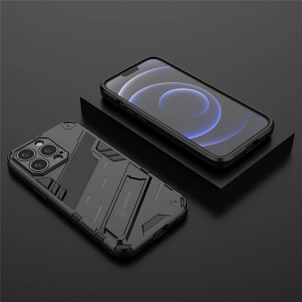 Military Grade Kickstand Hybrid Hard PC Soft TPU Shockproof Protective Case for iPhone 13 Pro Max 6.7 inch - Black - 6
