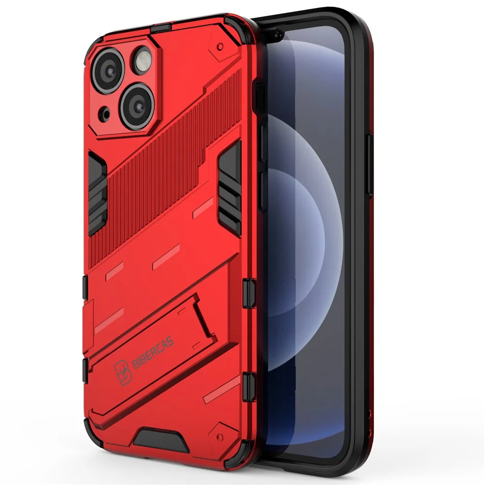 Military Grade Kickstand Hard PC Soft TPU Rugged Heavy Duty Dual Layer Phone Case for iPhone 13 mini 5.4 inch - Red - 2