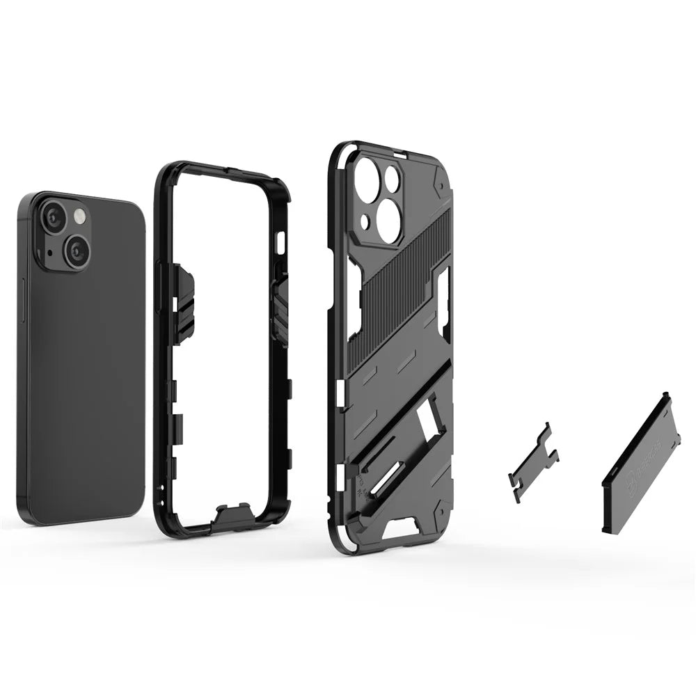 Military Grade Kickstand Hard PC Soft TPU Rugged Heavy Duty Dual Layer Phone Case for iPhone 13 mini 5.4 inch - Red - 3
