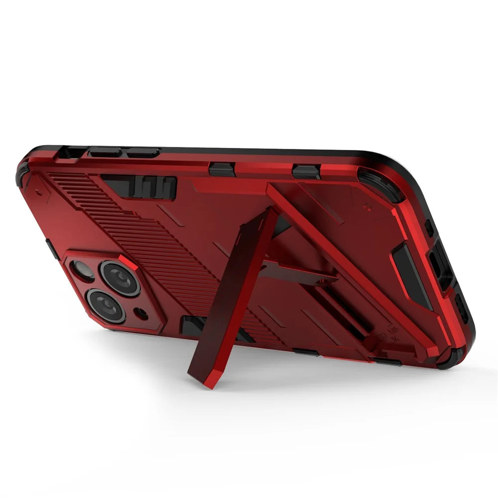 Military Grade Kickstand Hard PC Soft TPU Rugged Heavy Duty Dual Layer Phone Case for iPhone 13 mini 5.4 inch - Red - 4