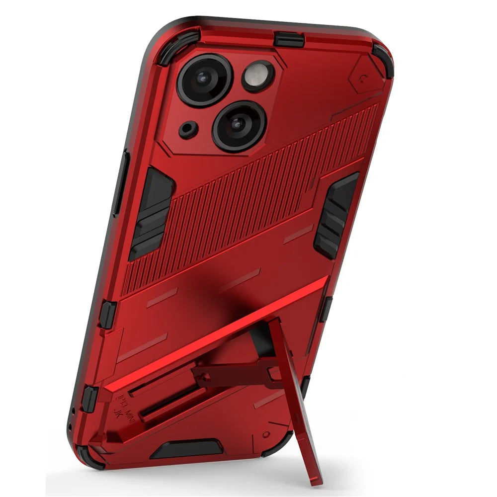 Military Grade Kickstand Hard PC Soft TPU Rugged Heavy Duty Dual Layer Phone Case for iPhone 13 mini 5.4 inch - Red - 5