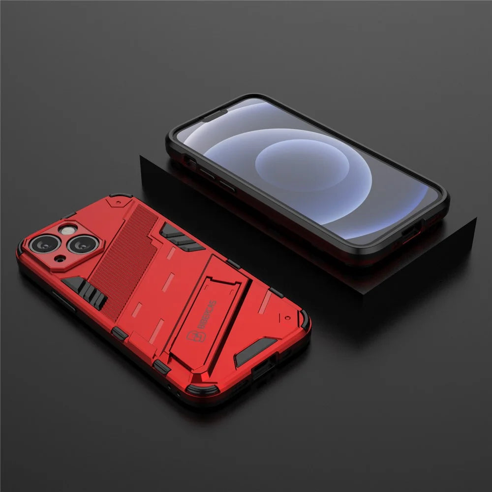 Military Grade Kickstand Hard PC Soft TPU Rugged Heavy Duty Dual Layer Phone Case for iPhone 13 mini 5.4 inch - Red - 7