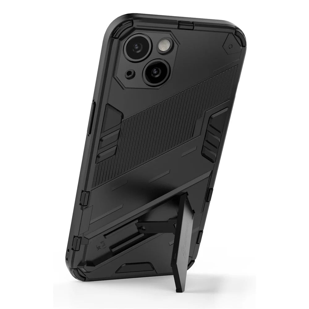 Kickstand Hybrid Dual Layer Hard PC Soft TPU Shockproof Protective Case for iPhone 13 6.1 inch - Black - 3