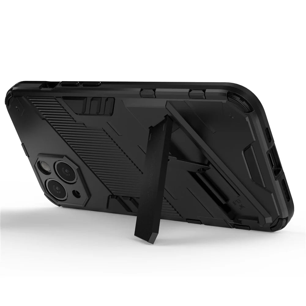 Kickstand Hybrid Dual Layer Hard PC Soft TPU Shockproof Protective Case for iPhone 13 6.1 inch - Black - 4