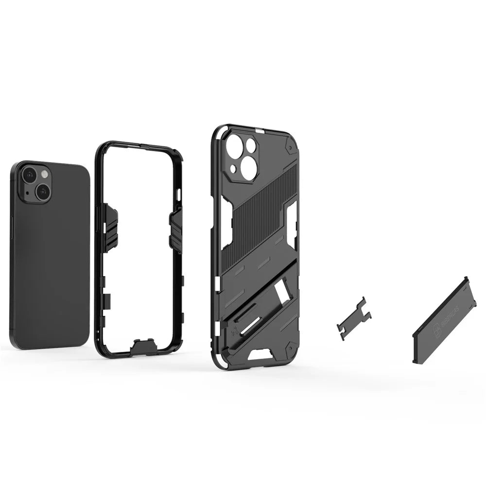 Kickstand Hybrid Dual Layer Hard PC Soft TPU Shockproof Protective Case for iPhone 13 6.1 inch - Black - 5