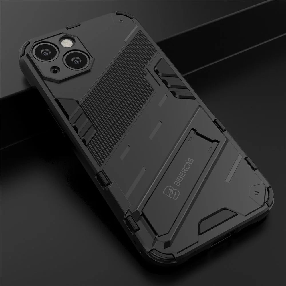 Kickstand Hybrid Dual Layer Hard PC Soft TPU Shockproof Protective Case for iPhone 13 6.1 inch - Black - 7
