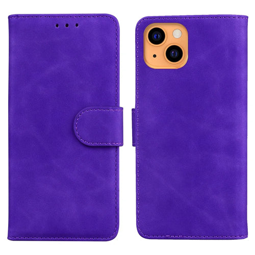 Pure Color Drop-resistant Leather Mobile Phone Cover Case for iPhone 13 6.1 inch - Purple - 1