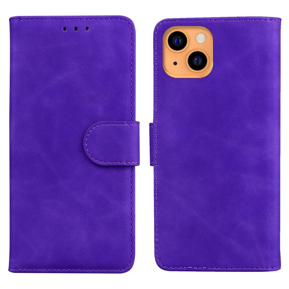 Pure Color Drop-resistant Leather Mobile Phone Cover Case for iPhone 13 6.1 inch - Purple - 1