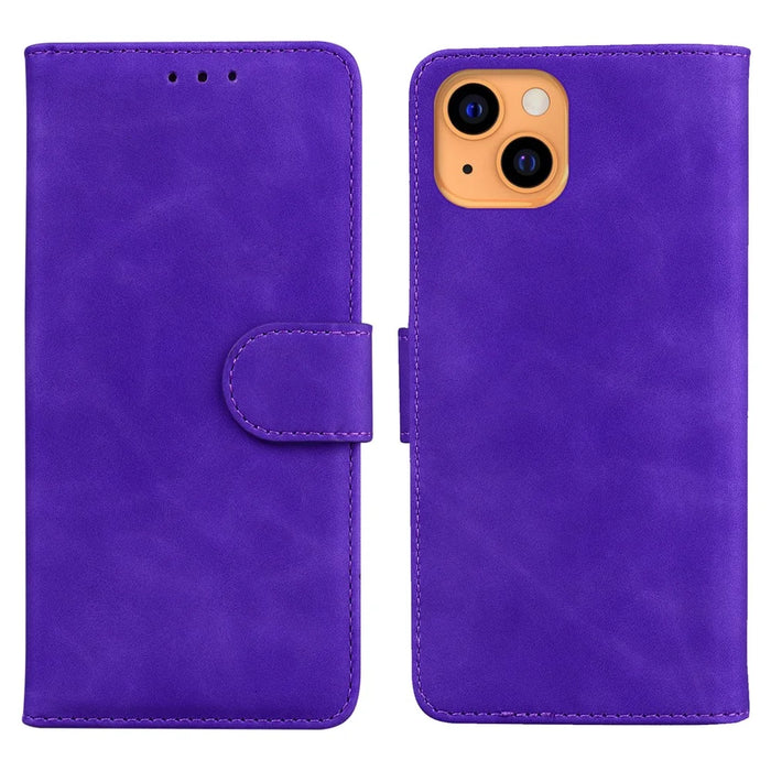 Pure Color Drop-resistant Leather Mobile Phone Cover Case for iPhone 13 6.1 inch - Purple - 1