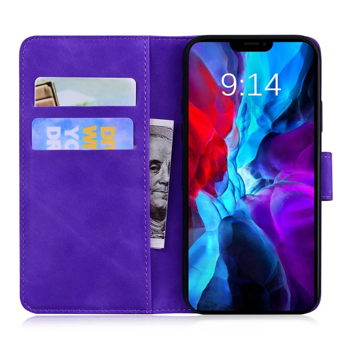 Pure Color Drop-resistant Leather Mobile Phone Cover Case for iPhone 13 6.1 inch - Purple - 5