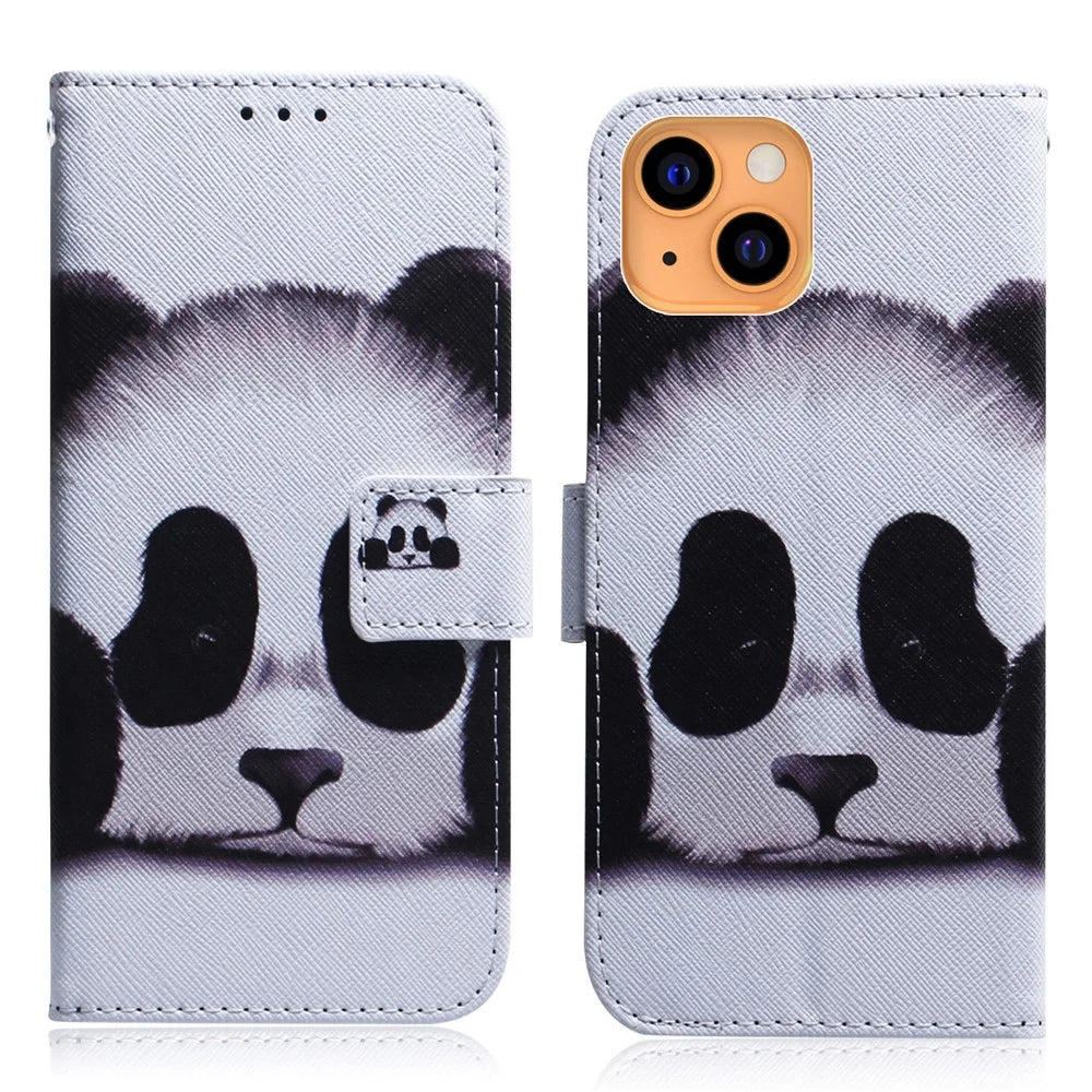 Pattern Printing PU Leather Wallet Shockproof Magnetic Folio Flip Book Cover for iPhone 13 mini 5.4 inch - Cute Panda - 1