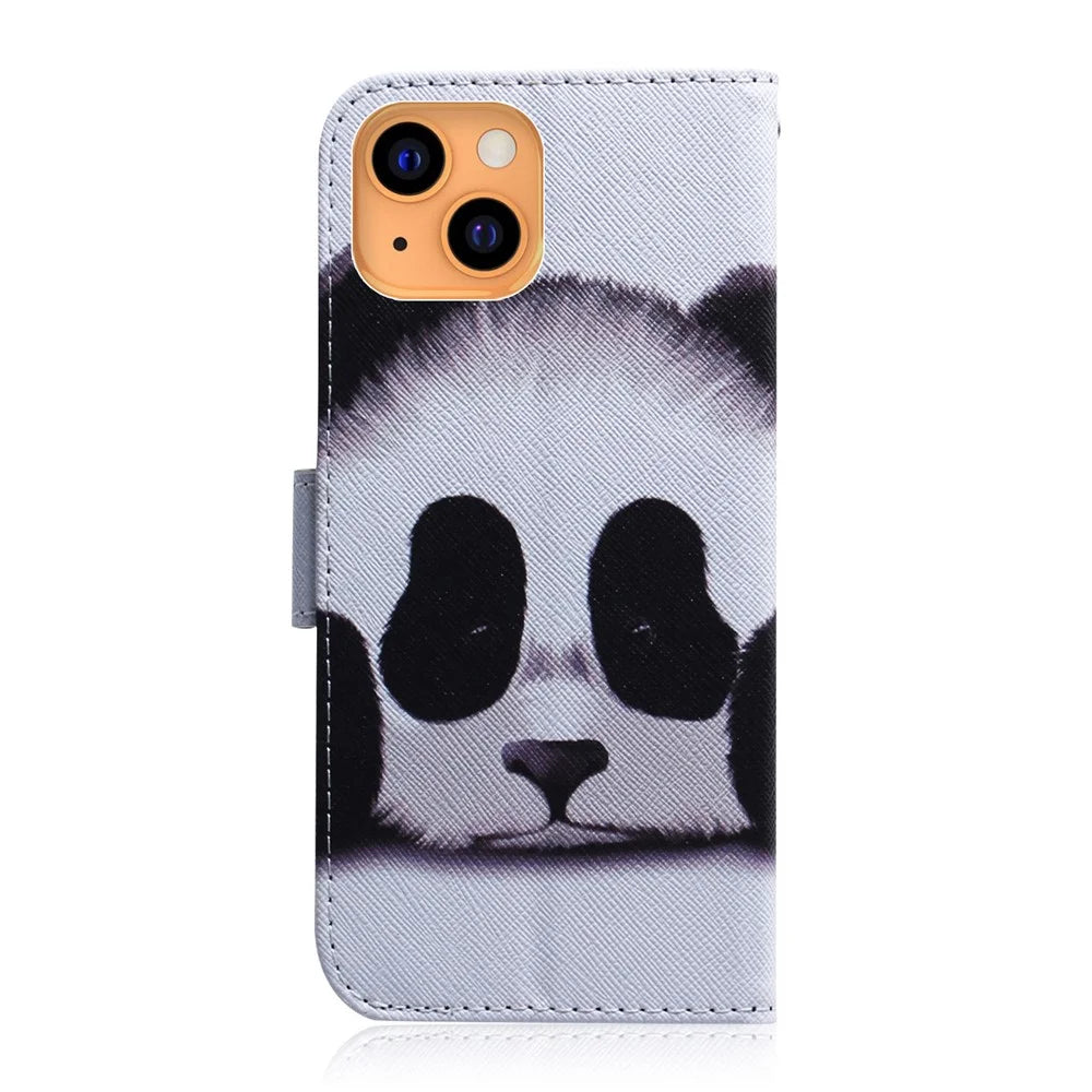 Pattern Printing PU Leather Wallet Shockproof Magnetic Folio Flip Book Cover for iPhone 13 mini 5.4 inch - Cute Panda - 7