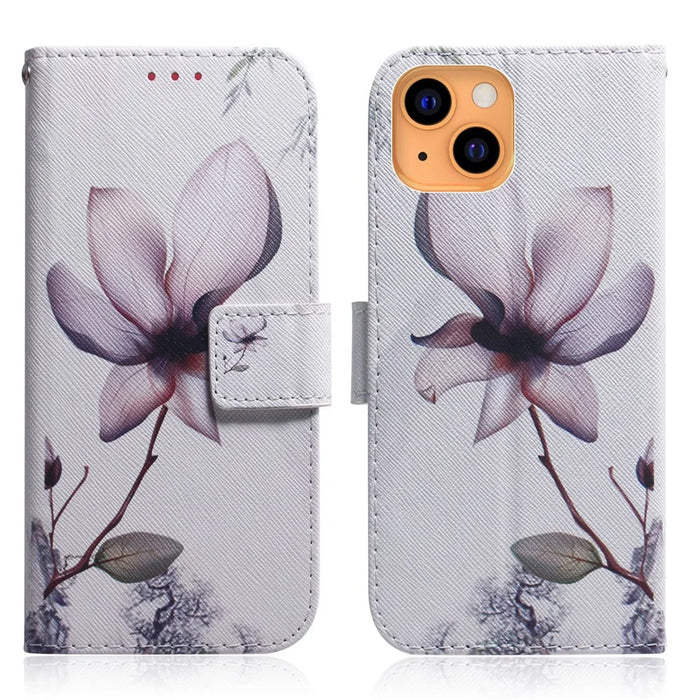 Pattern Printing PU Leather Wallet Leather Stand Folio Flip Protective Cover with Magnetic Closure for iPhone 13 6.1 inch - Lily - 1